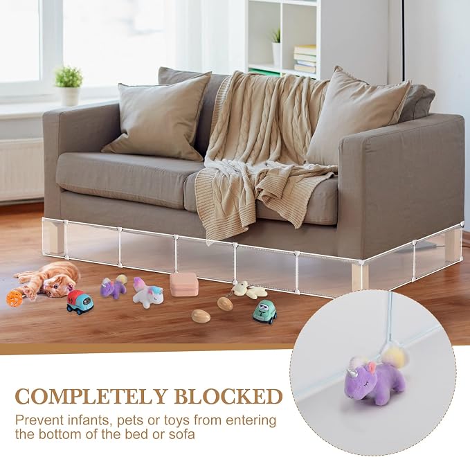 Tuanse 3 Sets Under Bed Blocker for Pet, Toy Blocker Under Couch Bumper Barrier for Furniture, Stop Pets Toy Going Barrier, Easy to Install, 78.7" Length 7" Height
