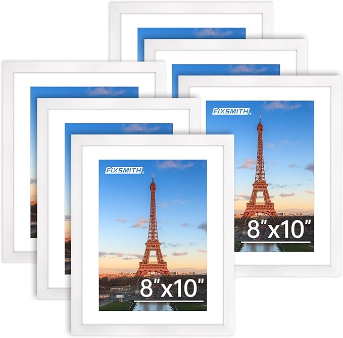 8x10 Picture Frame Bulk-6 Pack, Photo Frame with HD Plexiglass, Display Pictures 5x7 with Mat or 8x10 Without Mat, White Picture Frames Collage Wall Decor, Wall & Tabletop Picture Frames