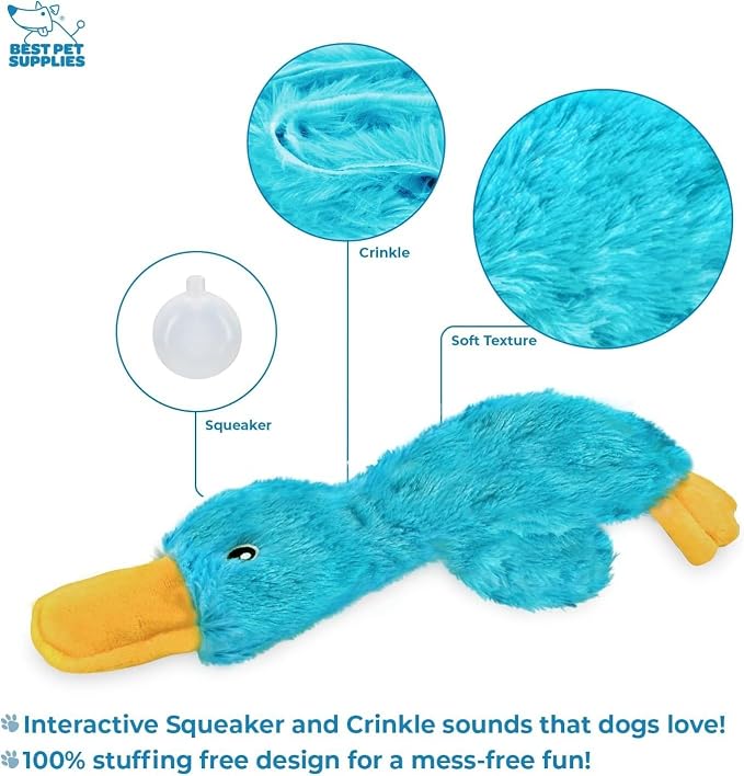 Best Pet Supplies 2-in-1 Stuffless Squeaky Dog Toy - 2 Crinkle Ducks, Large