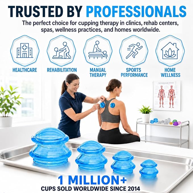 Silicone Cupping Therapy Set Professional Massage Cupping Cups for Cupping Therapy 4 Cup Kit for Massage, Myofascial Release, Cellulite Reduction (Lure Blue)