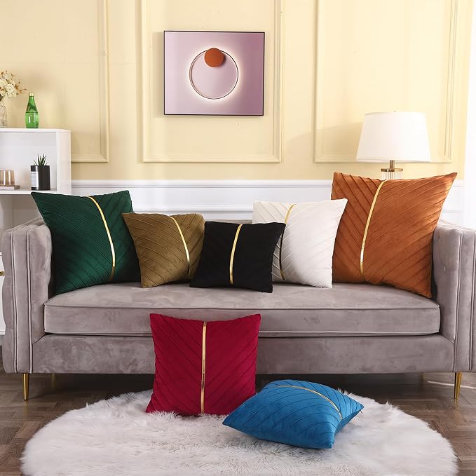 Velvet Throw Pillow Covers 22x22 inch Pack of 2 Gold Decor Red