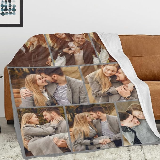 Personalized Picture Blanket, Custom Blanket With Photos for Mom Dad Couple | Personalized Mother's Day Fathers Day Christmas Birthday Gifts for Mom Girlfriend Boyfriend Wife Husband Her/Him