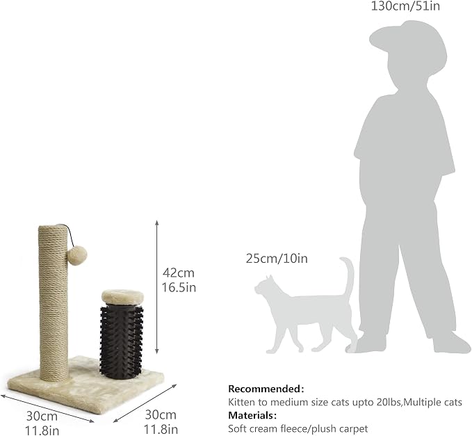 Amazon Basics Cat Scratching Post with Self Groomer for Indoor Cats & Kittens, Small (16.5" H), Beige