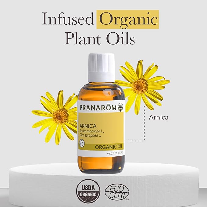 Pranarom - 4 Pack - USDA Certified Organic French Arnica Virgin Plant Oil - 2 fl oz Glass Bottle - Massage Oil for Body, Relaxing, Soothing for Joints & Muscles