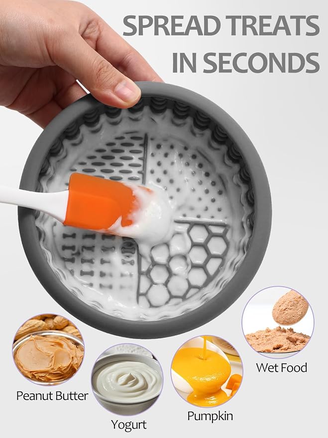 Dog Lick Bowl with Brush and Scraper, Anxiety Relief Lick Mat for Dogs, Non-Slip Freeze Licking Bowl Enrichment Puzzle Feeder for Distraction, BPA Free Silicone, Dishwasher Safe