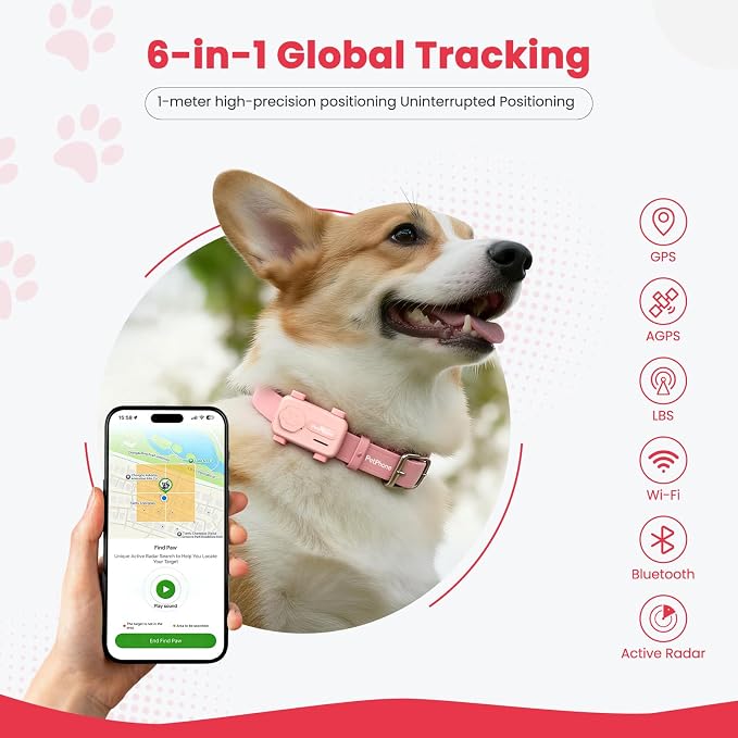 AI-Powered Smartphone for Pets, Support Emotion Detection, 2-Way PetChat | Family&Social Network, Live Geofencing Virtual Fence, Activity Monitor, Play Music, Global Tracking Pet GPS Tracker