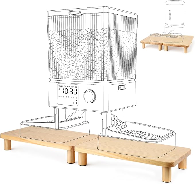 SZEE 2-Pack Cat Food Stand, Elevated Pine Wood Cat Feeder Stand for 2 Cats | Raises Feeder/Bowl by 2 3/8", for Dual-Bowl Automatic Cat Feeder Stand & Bowls