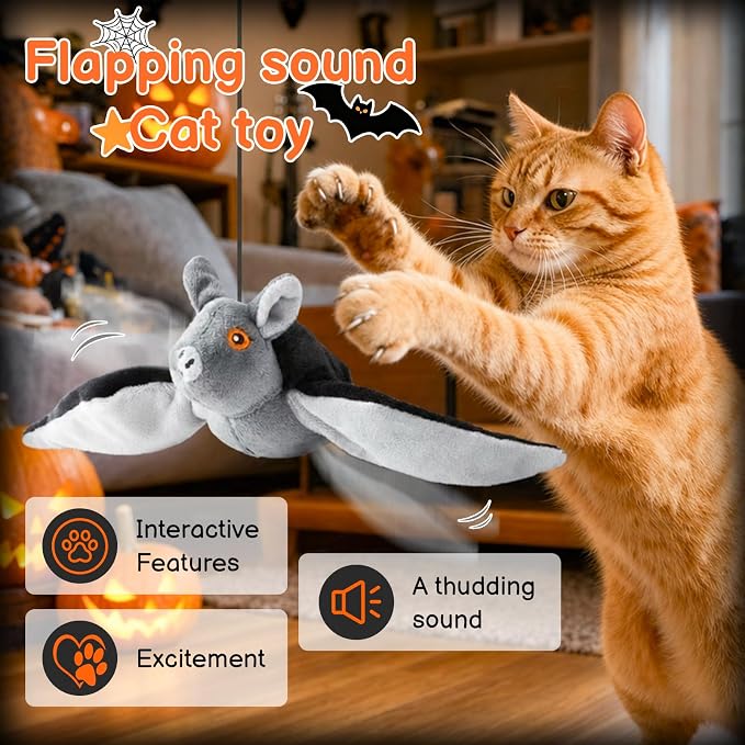 Flying Bat Dog Toy,Flying Bat Toy for Dogs & Cats,Flapping Wings CuteBat, NoFlying, Mimics RealFlying Motion,Flapping Wings Interactive Pet Toy