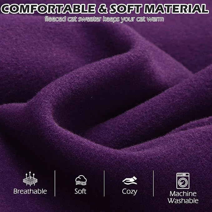 Cat Sweater Warm Fleece Pet Clothes for Cats Only | Soft Cat Vest Puppy Hoodie Coat, Fall Cold Winter Sweatshirt Pullover Clothing also for Small Dogs, Purple L