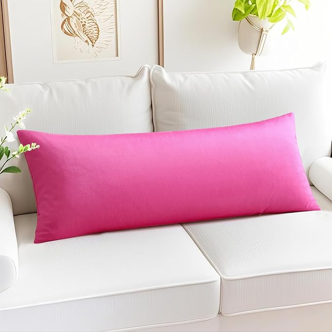Artscope Luxury Velvet Lumbar Pillow Cover Super Soft Decorative Rectangle Pillowcases Soft Solid Cushion Cases for Couch Sofa Bedroom Car Decor 14x36 Inch Hot Pink
