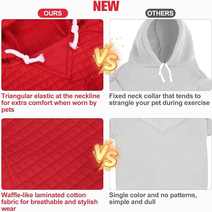 BEAUTYZOO Dog Hoodies Sweater for Medium Dogs, Waffle‑Like Laminated Coat | Warm Dog Sweatshirt with Pocket & Leash Hole, Pullover Clothes for Girl Boy Dogs, Stretchy & Easy‑On‑Off, Bulldogs Pitbulls