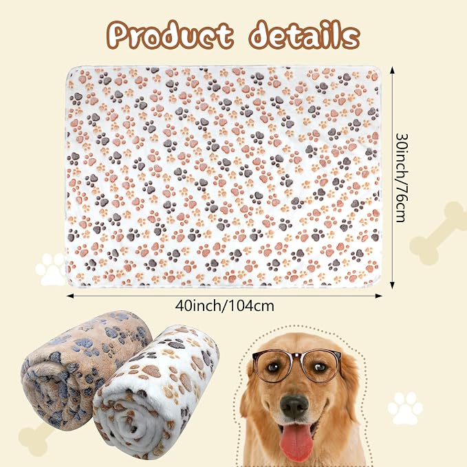 YUEPET 2 Pack Waterproof Dog Blankets, Washable Reversible Throw 40 x 30 in | White and Coffee Pair, Soft Fleece with Mylar Layer, Machine Washable, Bed Sofa and Car Protection, Medium and Large Dogs