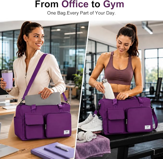 FIORETTO Women's Gym Duffle Bag with Shoes Compartment, 30L Capacity, Ideal for Travel, Gym, Sports, Duffel, Weekender