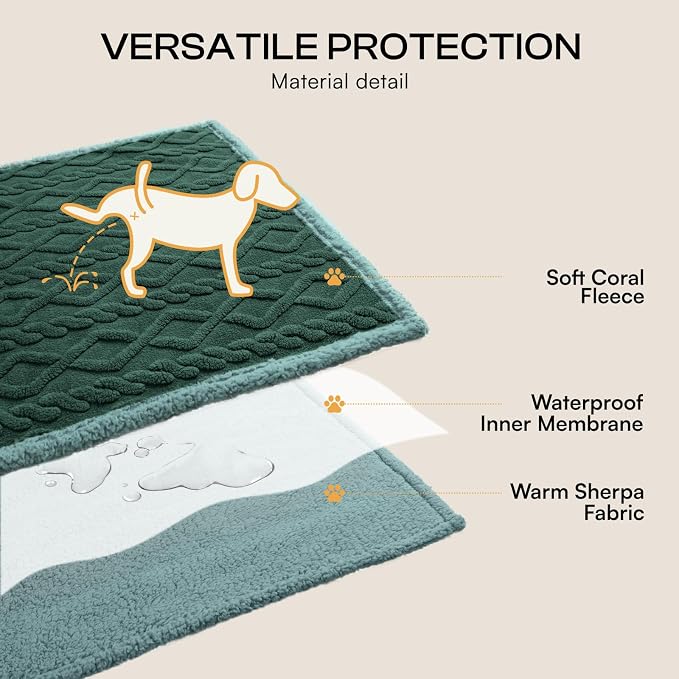 Luciphia Waterproof Dog Blanket, Reversible Sherpa Fleece for Couch Cover | Reversible waterproof pet blanket with soft Sherpa fleece; machine washable, protect couch bed car, Green-thicken 40" x 28"