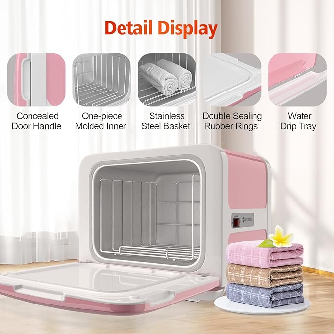 Towel Warmer Cabinet, 8.5L Professional Small Hot Towel Warmer Heating Use for SPA, Massage, Salon, Barber and Home - Pink