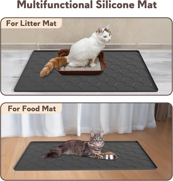 Garoopion Silicone Cat Litter Mat Large 40" X 28", Easy to Clean, Black | Large Size Waterproof Silicone Mat with Raised Edges, Catch Litter, Protect Floor from Urine, Multi-Use for Dog/Sink/Kitchen