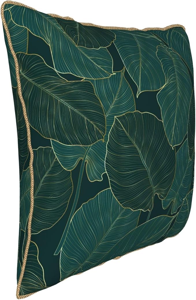 Green Gold Leaf Velvet Pillow Covers 18x18 Inch Minimalist Tropical Palm Leaves Throw Pillows for Couch Farmhouse Cushion Covers Pillowcase Plant Botanical Pillow Cases for Sofa Bed Outdoor Decor