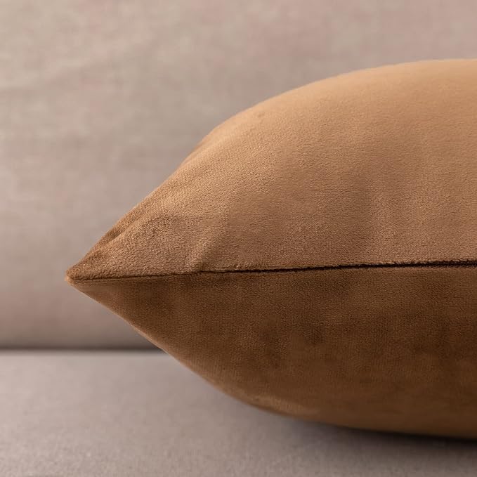 NiNi ALL Decorative Throw Pillow Covers Pack of 2, Velvet Cushion Case for Couch Bedroom Living Room Outdoor, Pillow Covers 20x20 Inch（50 x 50 cm） Brown | Soft Solid Boho Cushion Squar Pillow Cases for Chair Sofa Bedroom Farmhouse Living room Modern Lu...