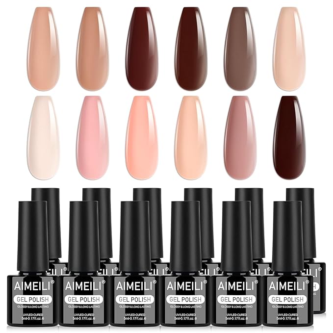 AIMEILI Gel Nail Polish Set 12pcs, Hema Free, Cruelty Free, Vegan, Soak Off U V LED Nail Art Manicure Salon DIY at Home for Women - Kit 38