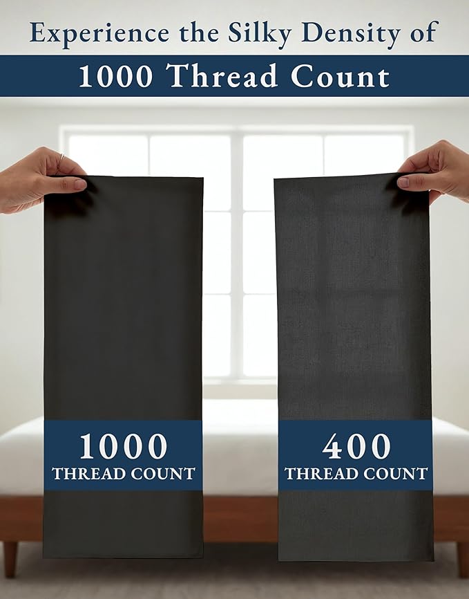 LANE LINEN 1000TC 100% Egyptian Cotton Split King Bed Sheets for Adjustable Beds - Fully Elasticized Reinforced Seams Extra Deep Pocket Split King Sheet, No Pill Fade Resistant Sheets- Black