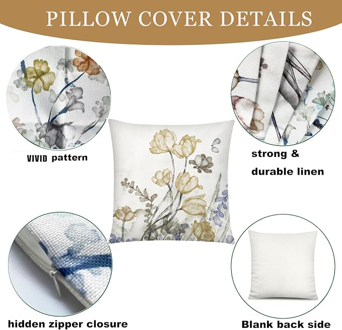 Sage Green Throw Pillow Covers 18x18 Set of 6, Botanical Floral Home Decor | spring summer floral bloom, Standard Throw Pillow Size, Breathable Linen, Neutral flower, Couch Sofa Living Room, home decor