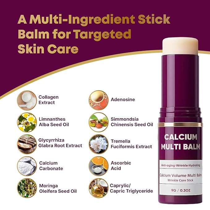 Layla Mae Calcium Volume Multi Balm Stick - Anti-Wrinkle Face Lift Firming & Tightener Skincare - Wrinkles Smooth Skin Eye Lip & Neck Care Hydrating Moisturizing Multi-Balm with Collagen