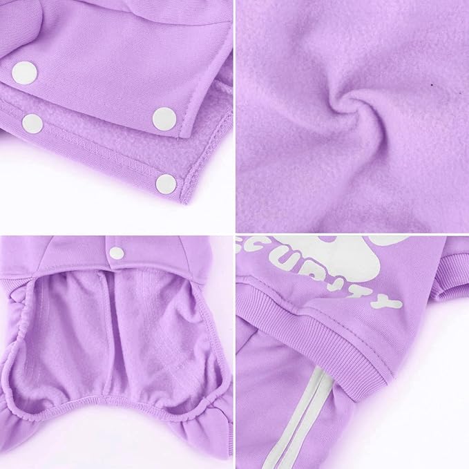 Dog Hoodie Security Clothes 4 Legs Jumpsuit Sweatshirt Hoodies Soft & Warm Dog Outfit Pullover Dog Winter Clothes Sweater for Small Medium Large Dogs Cats (Purple, Small)