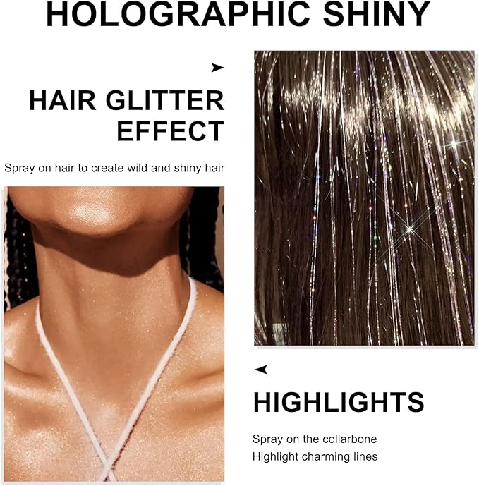 Hair and Body Glitter Spray, 1PC Silver Glitter Hairspray Dry Powder Makeup for Clothes, Festival Rave Prom Loose Sparkle Powder,Holographic Ultra Fine Resin Glitters for Crafts (1PC Silver)