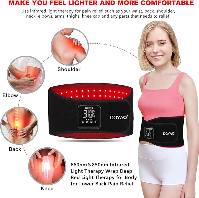 DGXINJUN Cordless Red Light Therapy for Waist Back Pain Relief Near Infrared Light Therapy Device for Body Led Portable FDA Cleared Wearable Belt Wrap Rechargeable with 4000mAh Battery