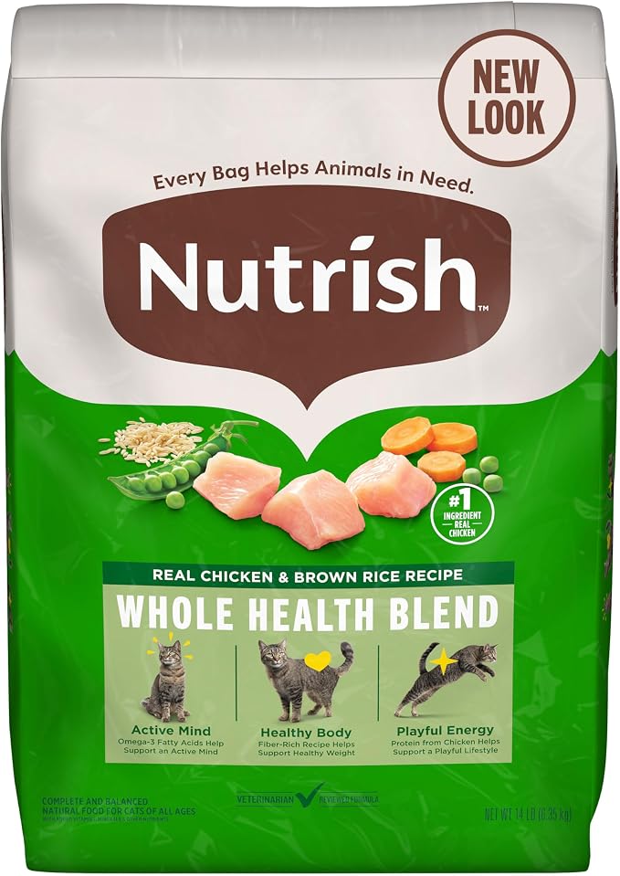 Nutrish Dry Cat Food, Chicken & Brown Rice Recipe, 14 lb. Bag (Rachael Ray) | Vitamin E and Antioxidants Help Support a Healthy Immune System, Provides Complete & Balanced Nutrition