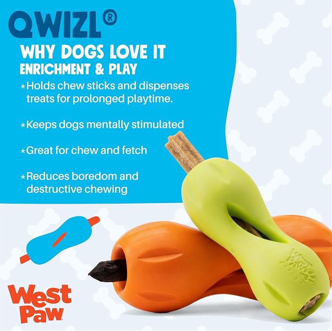 WEST PAW Qwizl Durable Zogoflex Dog Puzzle Toy for Mental Stimulation, and Enrichment - Treat Dispensing for Bully Sticks and Dental Sticks - Dishwasher Safe - Made in USA - Small - Granny Smith