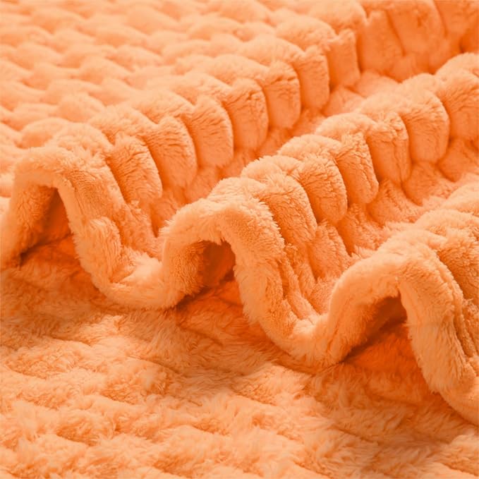 Excervent Hexagon Jacquard Throw Blanket for Bed, 50x70 Inches, Orange | Decorative Fuzzy Flannel Fleece Throw Blanket for Sofa Bed Couch, Super Soft Cozy, Suitable for All Seasons