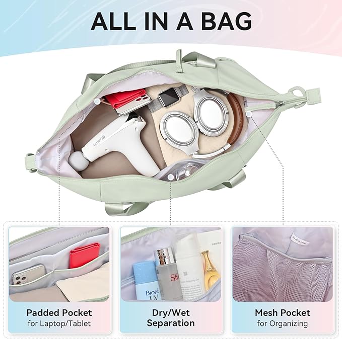 MAXTOP Women's Gym Yoga Duffle Bag with Shoe Pouch,Multi-Purpose Overnight Travel Bag for Gym,Work, Dance, Sports