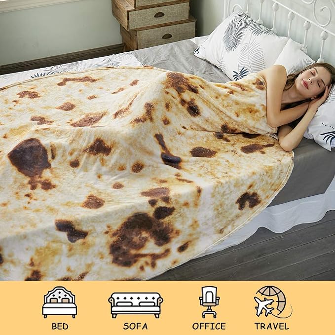 SeaRoomy 90 in Burrito Tortilla Blanket, Funny Large Throw Blanket, Brown | Novelty White Elephant Christmas Birthday Gifts, Gag Gifts for Adult Women Men, Soft & Warm Fluffy Flannel, Double Sided