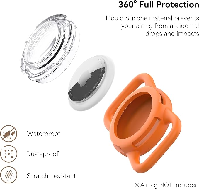 Waterproof AirTag Holder for Dog Collar, Soft Slide-On Dog AirTag Holder | Full-Body Protection, No-Dangle Fit, Ultra-Durable, Lightweight, Tool-Free Installation, Clear Cover, Fits Dog & Cat Collars