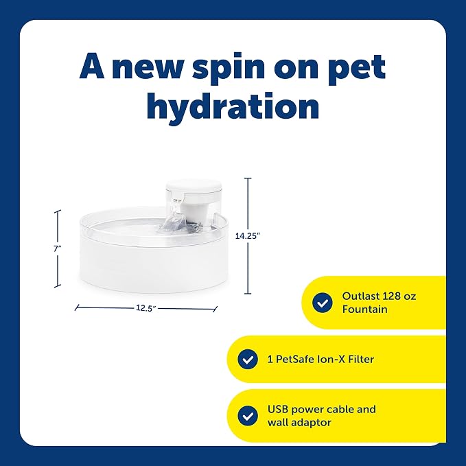 PetSafe Outlast Pumpless Dog Water Fountain, 128 oz, Dogs & Multiple Cats | Pumpless HydroSpin Design Cycles 128 Oz Water, Ion-x Carbon Filter Softens Water, Smart Sensors Slow Flow at Night
