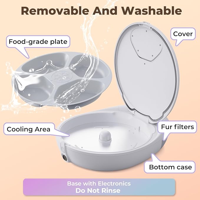 Robotail Automatic Cat Feeder for Wet Food, Smart Dual-Temp Semiconductor Cooling & Heating Auto Cat Feeder with Multi-Function App, 4 Fresh Meal for Cats Small Dog Easy to Clean