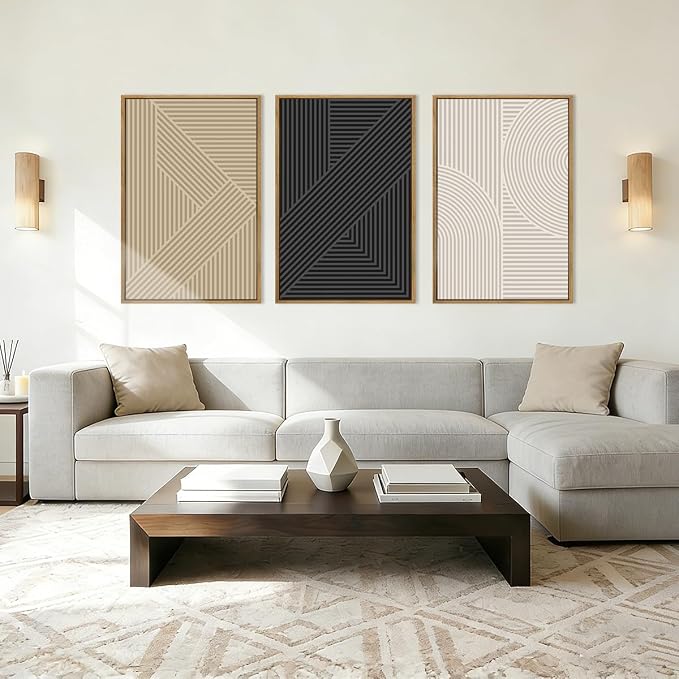BINCUE Neutral Abstract Wall Art Decor Mid Century Modern Wall Paintings Boho Artwork for Living Room Bedroom Bathroom 16x24 Inch Set of 3