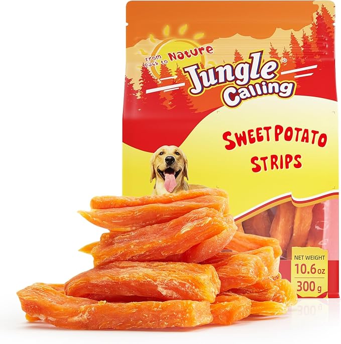 Jungle Calling Sweet Potato Dog Treats, Single-Ingredient Healthy Soft Chew | 100% Sweet Potato, Grain-Free, High Fiber Low Fat Chews for Weight Management, Ideal for Training & Daily Rewards, 10.6 Oz
