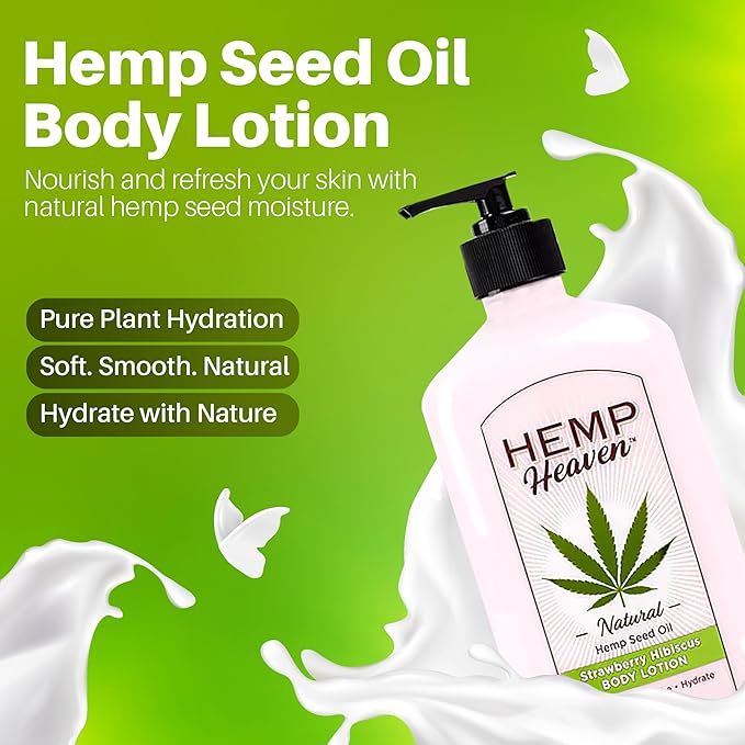 Hemp Heaven Hemp Lotion - Natural Hemp Seed Oil, Paraben-Free, 18 oz, Made in USA, Nourishing for Men & Women, EWG Verified, Anti-Aging (Strawberry Hibiscus)