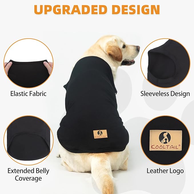 Boy Dog Clothes for Large Dogs, 2 Pack Cotton Summer Dog T Shirts UV & Insect Protection for Outdoor Camping, Anti-Hair Loss & Breathable Sleeveless Pet Vest Tank Tops Apparel, Black&Grey,XXL