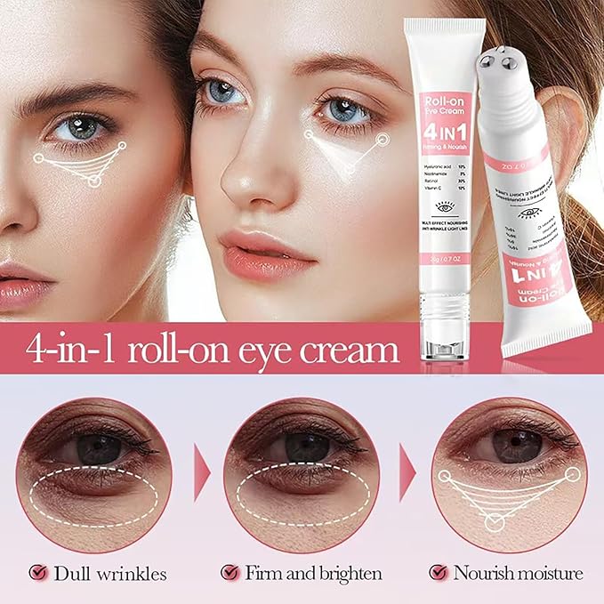 Retinol Eye Cream with 10% Hyaluronic Acid, 5% Nicotinamide, 30% Retinol, 10% Vitamin C for Puffy Dark Circles Wrinkles Eye Bags Fine Lines, Under Eye Cream with 360° Eye Roller Massage Ball