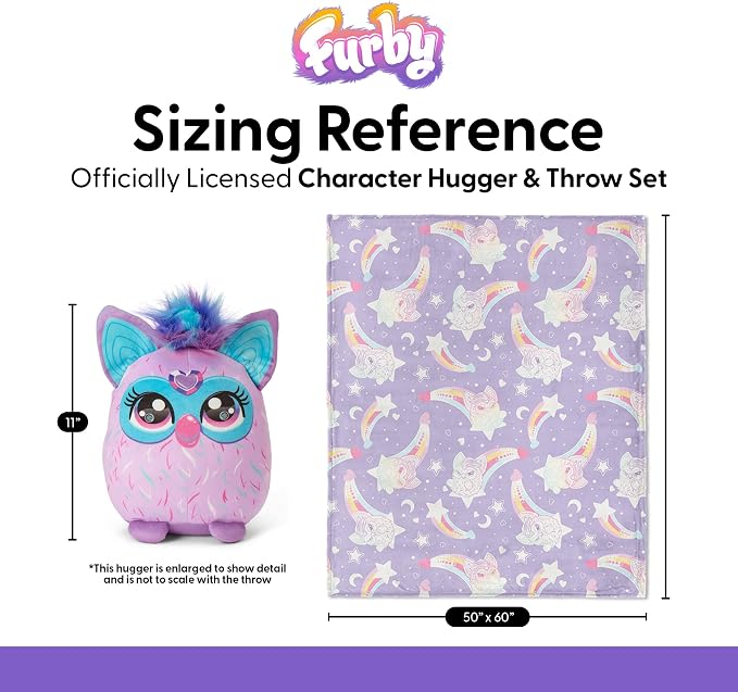 Northwest Furby Starry Rainbows Hugger Pillow & Silk Touch Throw Blanket Set, Stuffed Animal, 50x60 inches and 11 inch Plushie