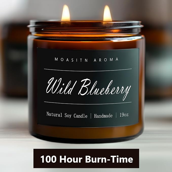 MOASITN Blueberry Large Heavenly Scented Candles for Home|19oz 100h Long Lasting Clean Burn|Natural Soy Aromatherapy Candle|2 Wick Jar Candle for Women,Men as Relaxing,Birthday,Housewarming Gifts