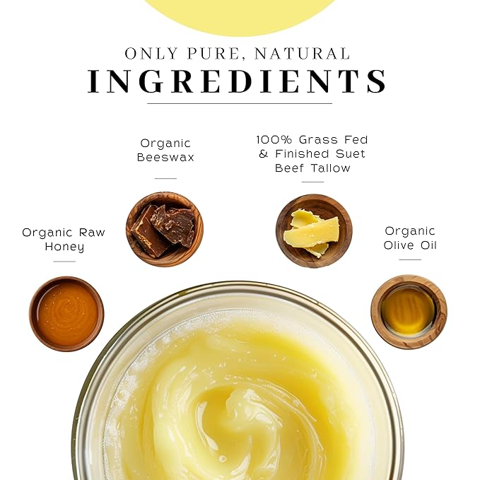 Vanman's - Tallow and Honey Balm With No Added Scent Jumbo - Beef Tallow Face Moisturizer with Grass-Fed/Finished Beef Tallow for Skin, Organic Raw Honey and Beeswax, Cold Pressed Olive Oil - 6.3 oz