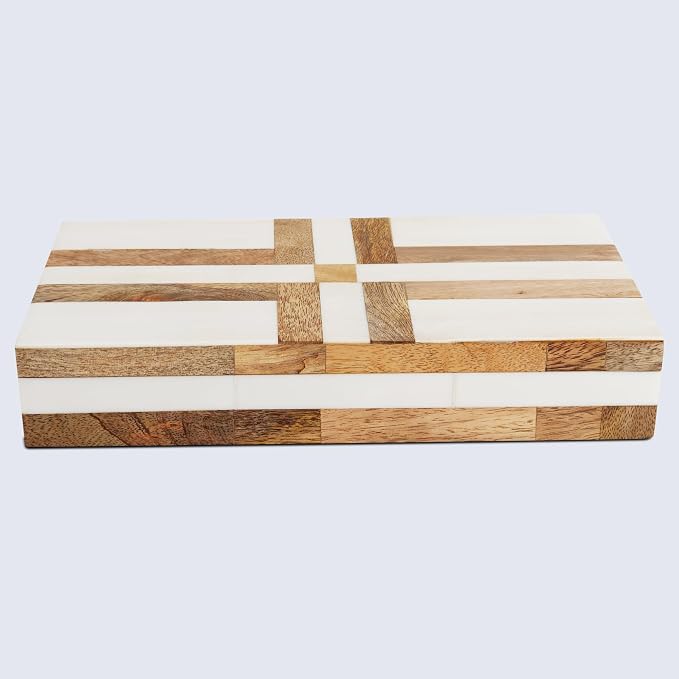 Handicrafts Home White Large Decorative Storage Box with Lid Wooden Decorative Box Coffee Table Storage Box Living Room Organizer Storage Box – Resin Inlay Patisserie Delight Collection- 12x6x2