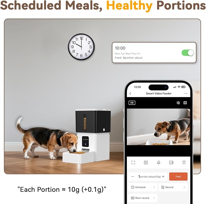 UTCG Automatic Dog Feeder with Camera: 8L/33 Cups 5G WiFi | Timed Food Dispenser for Medium Dogs, 1080P HD Night Vision, Video Recording, 2-Way Audio, APP Control