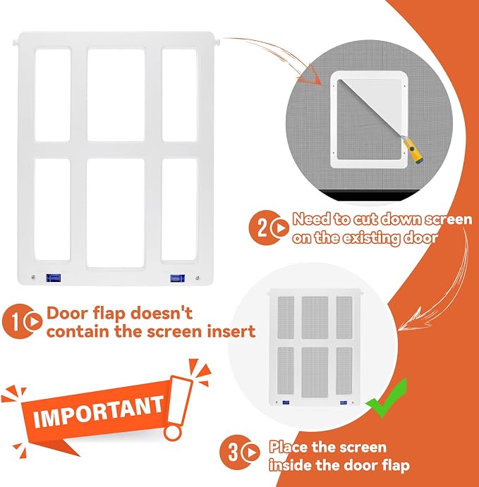 Large Dog Door for Screen Door - 11.2" x 14.4" Magnetic Flap Pet Door with Lockable Insert for Medium to Large Dogs, Ideal for Sliding Doors, White