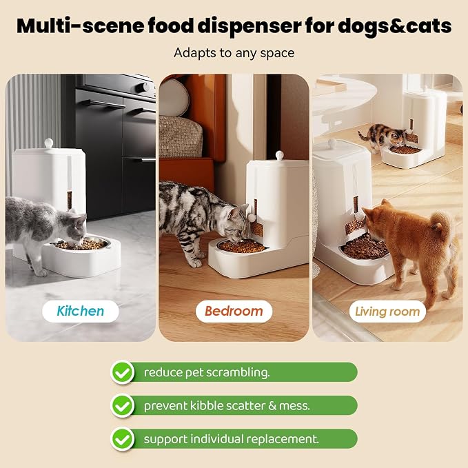 Automatic Cat Food Dispenser with Stainless Steel Bowl | Dog Water Bowl Dispenser Adjustable Water Dispensing, Auto Pet Waterer for Cats and Dogs