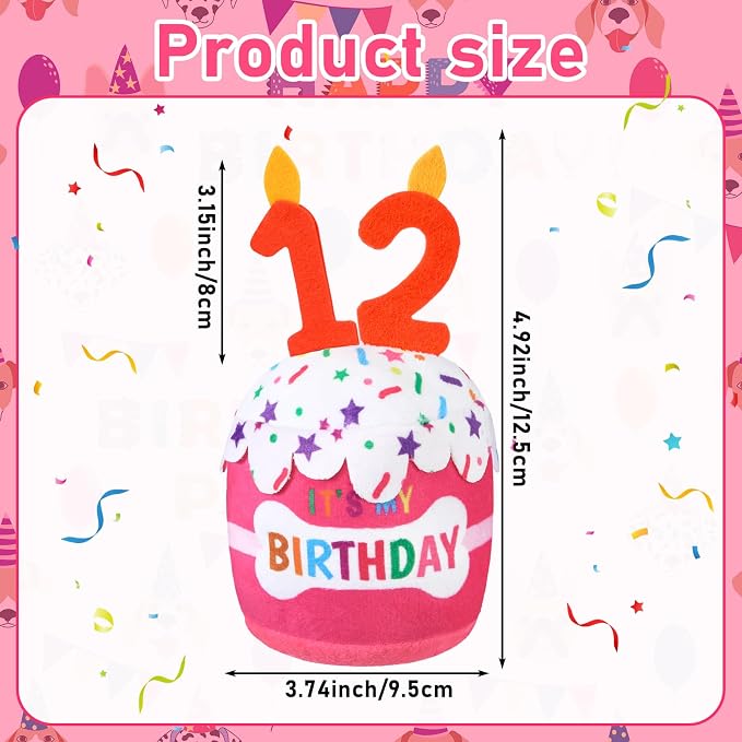 Dansydaisy Dog Birthday Cake Toy Squeaky Plush Gift,12th,Pink